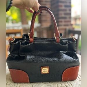 Dooney & Bourke Pebble Grain Leather Brenna Satchel - Midnight Blue and Brown